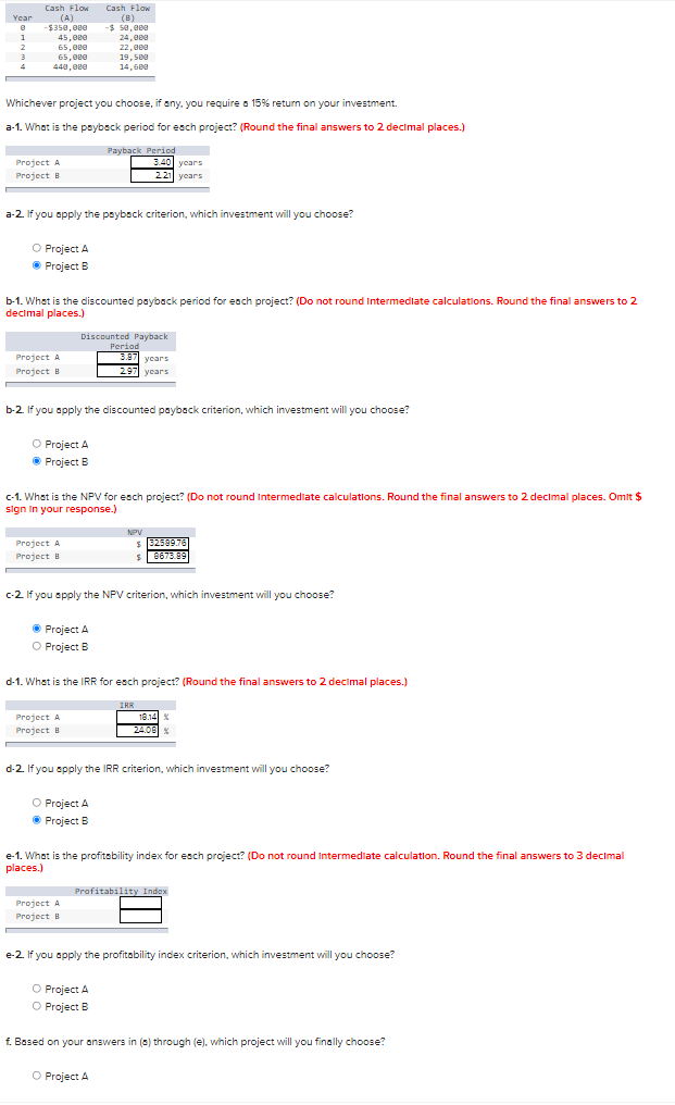  Whichever project you choose, if any, you require a 15% return