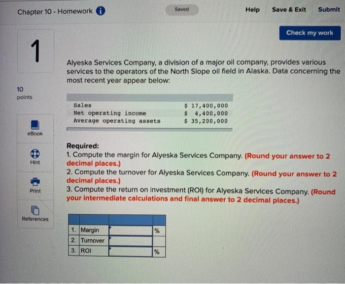  Saved Help Chapter 10 - Homework Submit Save & Exit Check