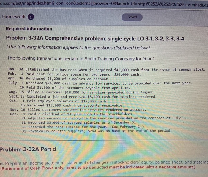  on.com/ext/map/index.html?_con=con&external_browser=0&launchUrl=https%253A%252F%252Flms.mheduca Homework Saved Required information Problem 3-32A Comprehensive problem: single cycle