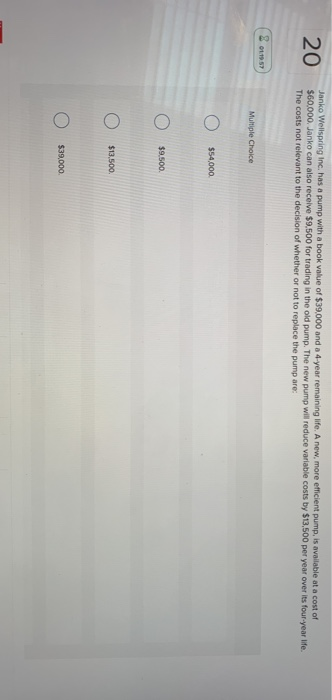  20 Janko Wellspring Inc. has a pump with a book value