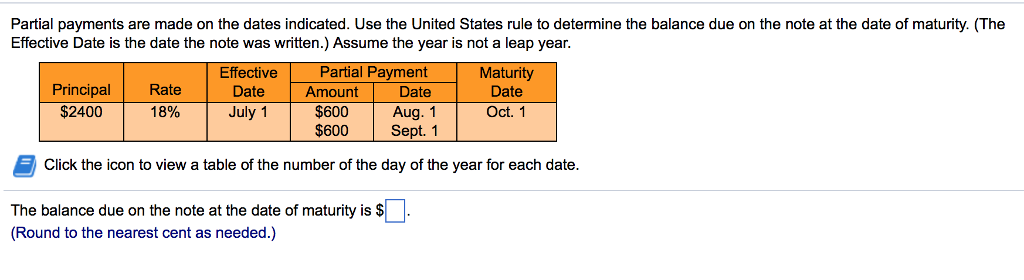 Partial payments are made on the dates indicated. Use the United