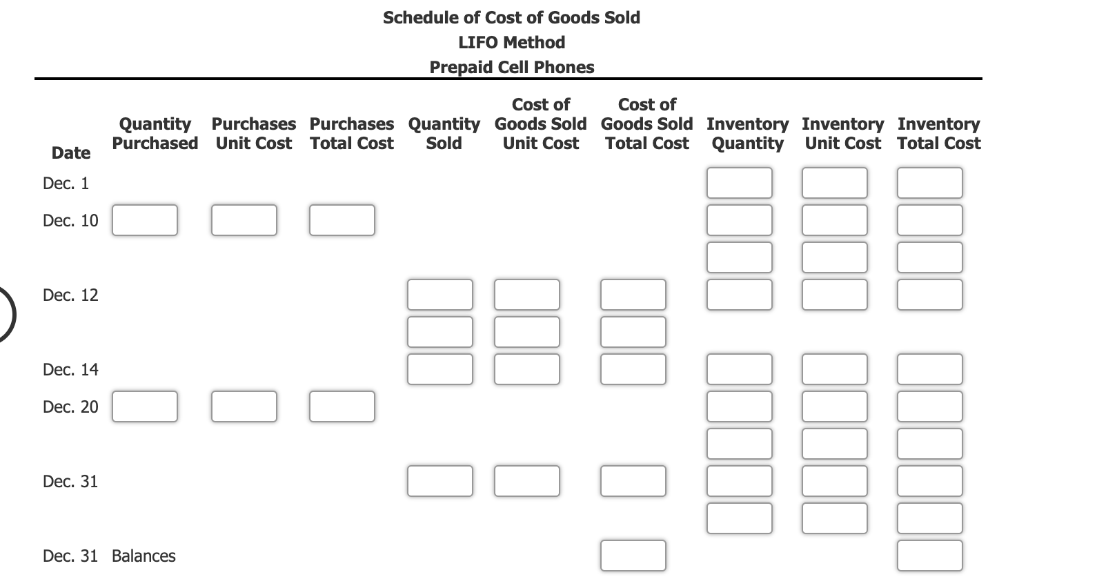 Perpetual Inventory Using LIFO Beginning inventory, purchases, and sales data for prepaid