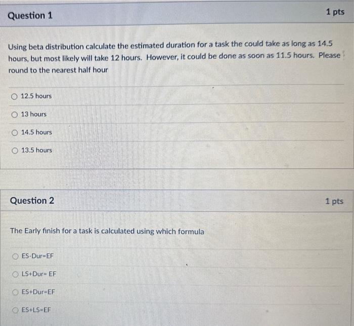  Using beta distribution calculate the estimated duration for a task the