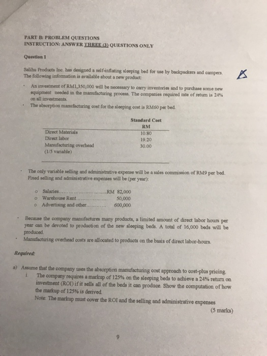  PART B: PROBLEM QUESTIONS INSTRUCTION: ANSWER uIREKO) QUESTIONS ONLY Question 1
