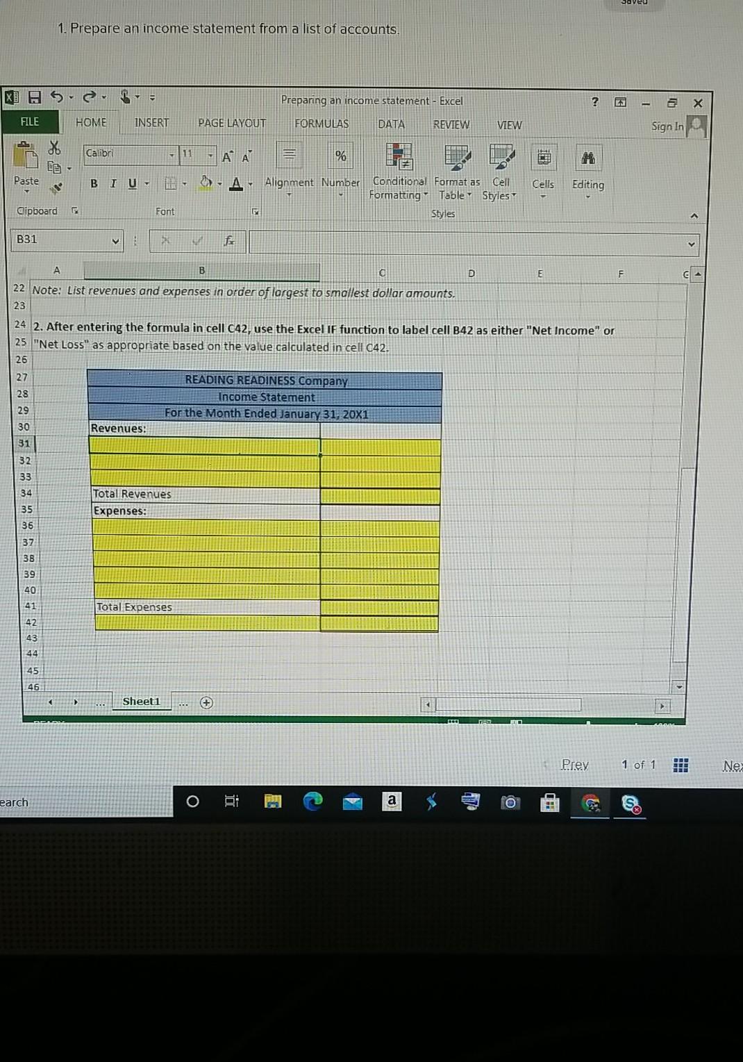 select accounts for Reading Readiness Company as of January 31, 20X1. 2