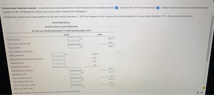  1000 Common-size statement analysis a common-site income statement for Creek Enterprises