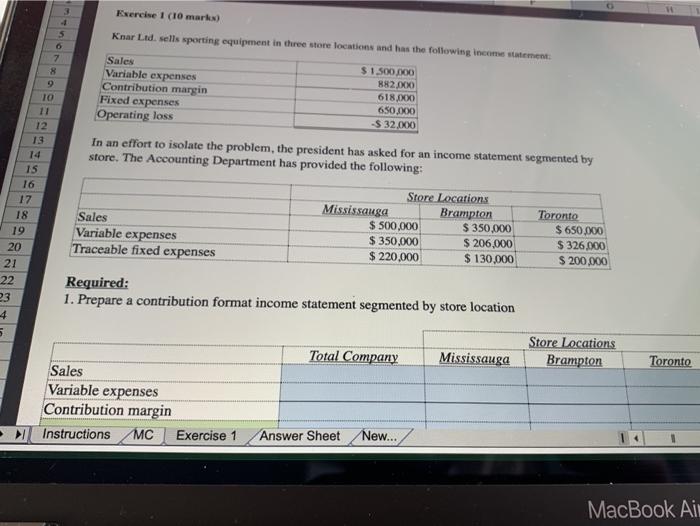  Exercise 1 (10 marks) - S Knar Lid sells sporting equipment