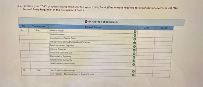 entries for the Water Utility Fund. (If no entry is required for