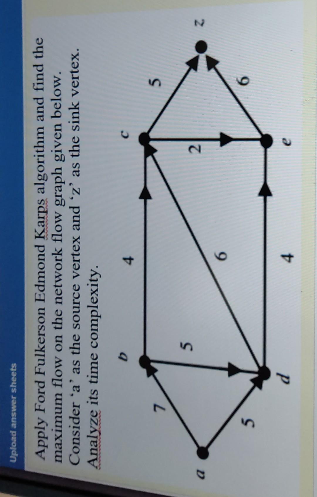  Upload answer sheets Apply Ford Fulkerson Edmond Karps algorithm and find