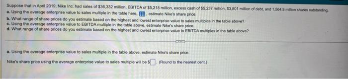  a. Using the average enterprise value to sales multiple in the