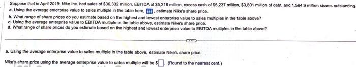 prices do you estimate based on the highest and lowest enterprise value