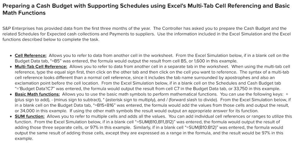 Preparing a Cash Budget with Supporting Schedules using Excel's Multi-Tab Cell