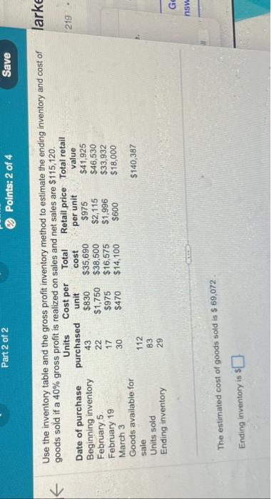  Use the inventory table and the gross profit inventory method to