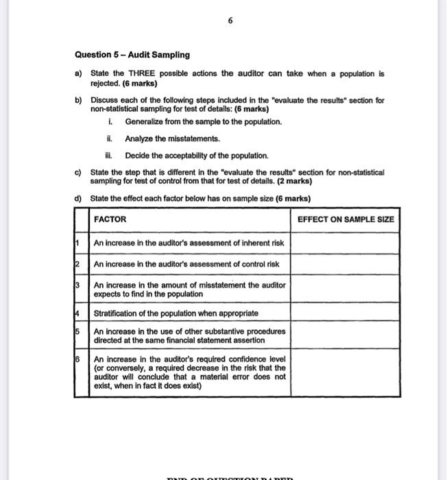  Question 5 - Audit Sampling a) State the THREE possible actions