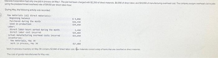  please help!! Work in process inventory on May 30 contains $3,840