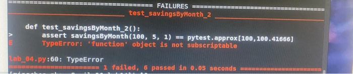 I would appreciate if you can help. def savings ByMonth(amount, interest rate,