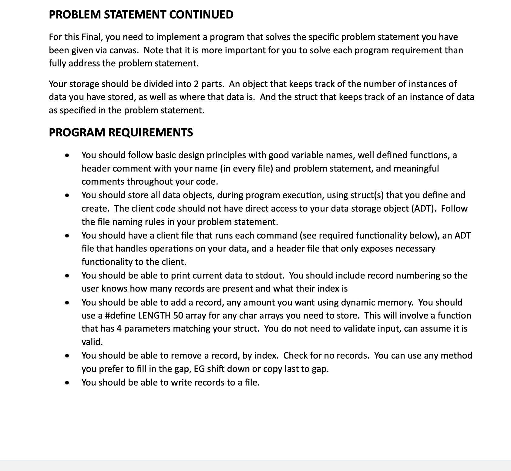 Please help For this Final, you need to implement a program that