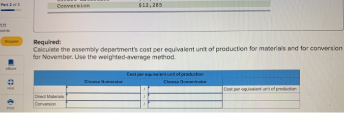 units during November. The following production activity unit and cost Information refers