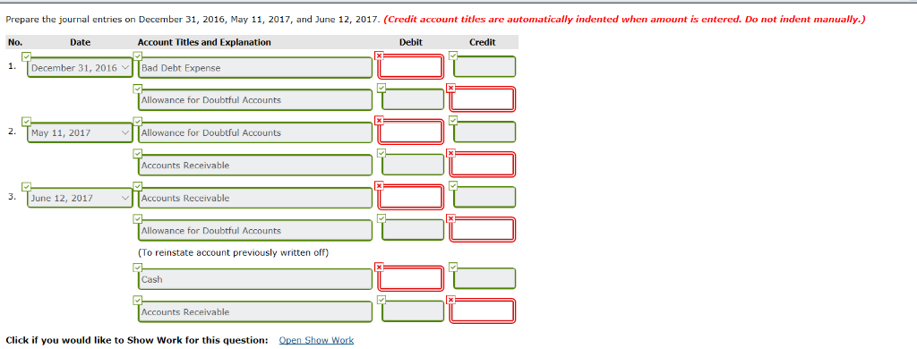 December 31, 2016, when its Allowance for Doubtful Accounts had a debit