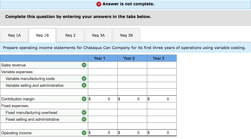 operations using: a. Absorption costing. b. Variable costing. Question 1A: Absorption costing: