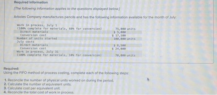  Using the FIFO method of process costing, calculate the number of