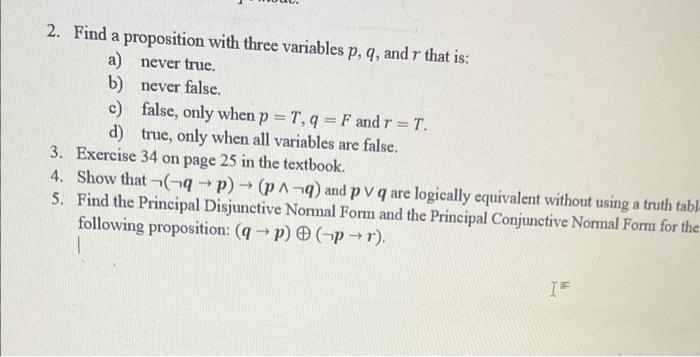 Math. Reasoning and Alg. Thinking 2. Find a proposition with three variables
