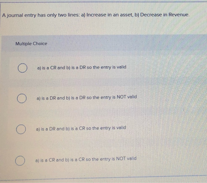 asset, b) Decrease in a second asset. Multiple Choice a) is a