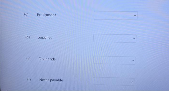 indicate whether each following items is an asset , liabilty or part