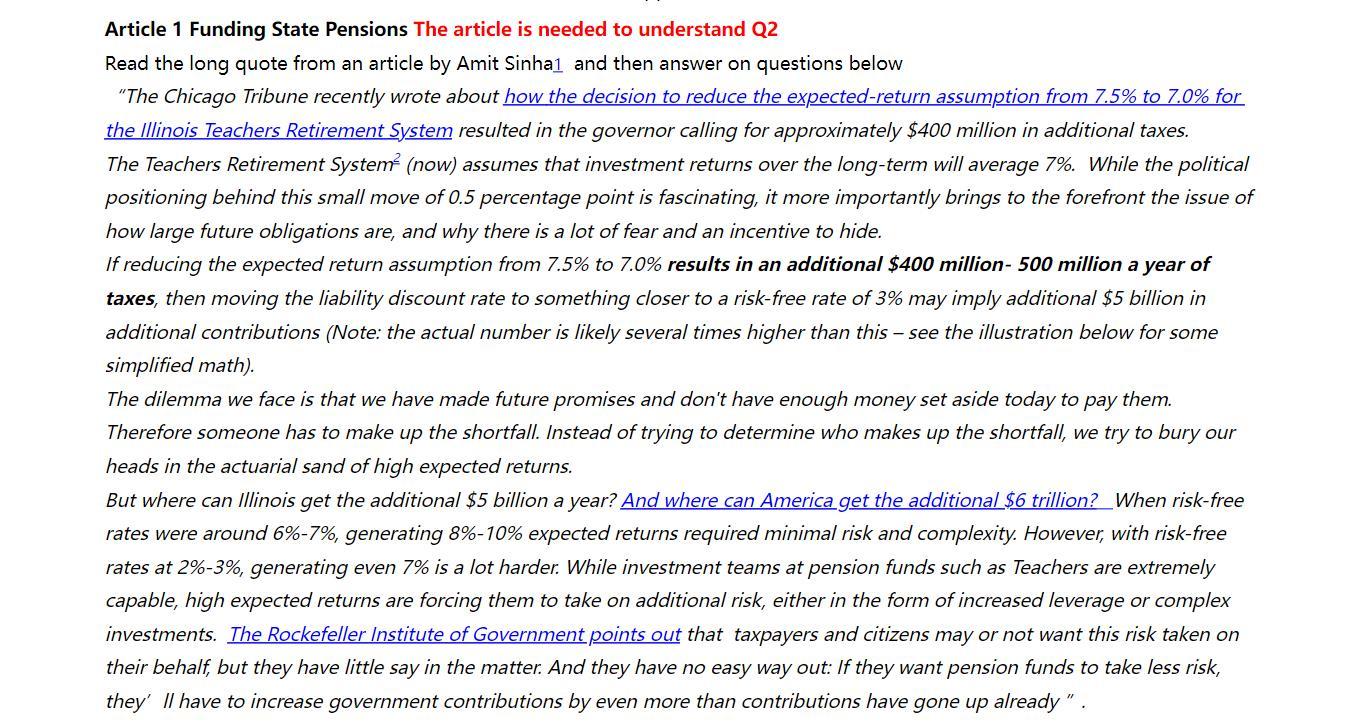 their durations . Question 2 - Funding Pension Funds Read Article 1