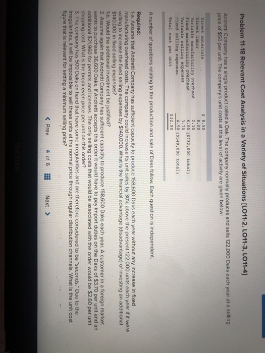  answer the required 1 through 5 Problem 11-18 Relevant Cost Analysis