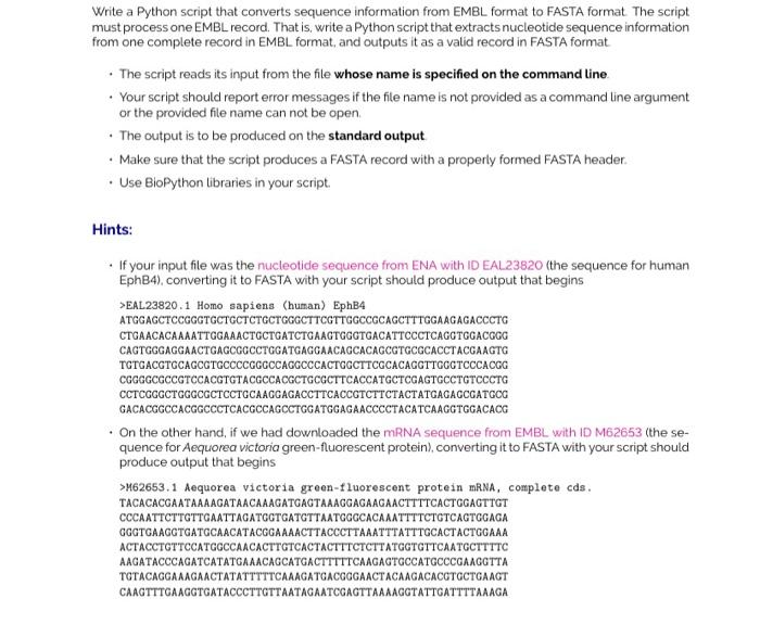  Write a Python script that converts sequence information from EMBL format