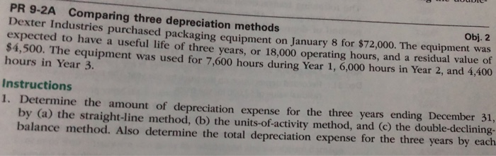  PR 9-2A Comparing three depreciation methods Obj. 2 Dexter Industries purchased