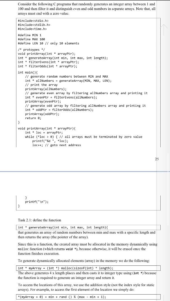 Can tou solve Task 2.1 C programming language Thanks for h Consider