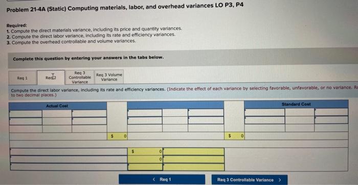 stanctord costs. Actual cosis inciured during the current quarter follow. Required: 1.