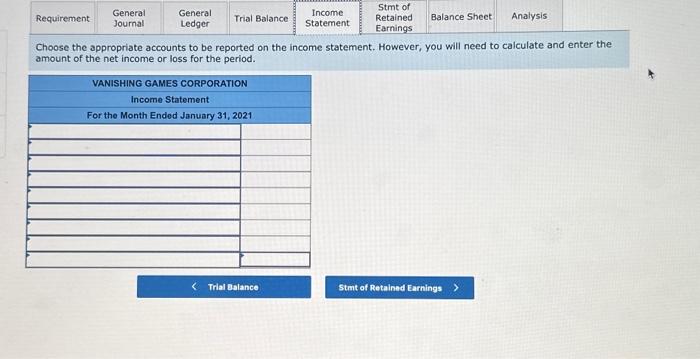 the drop-down to select the accounts properly included on the income statement.
