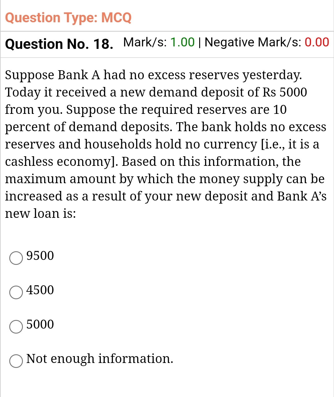 Question Type: MCQ Question No.18. Mark/s: 1.00| Negative Mark/s: 0.00 Suppose