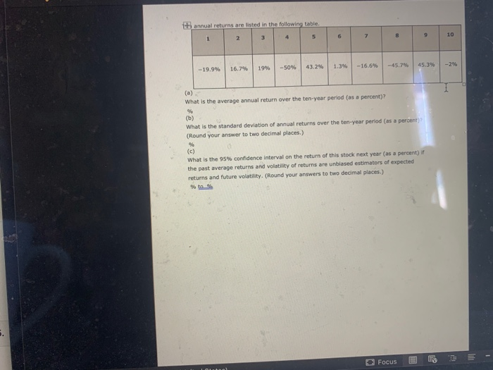 please post how you come about answer annual returns -19.95 16.7% 19%