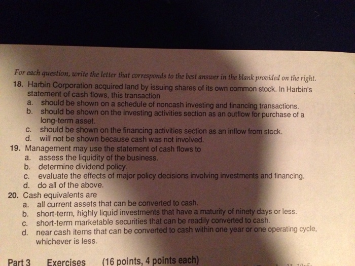  For each question, write the letter that corresponds to the best