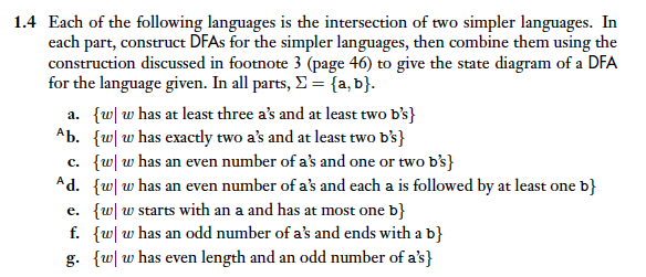 Solve question a, c, e, f, g only please 1.4 Each of