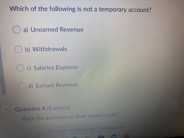 data: Cash = 1,000, Equipment = 10,000, Unearned Revenue = 3,000, Accounts