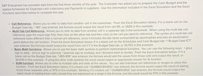  S&P Enterprises has provided data from the first three months of