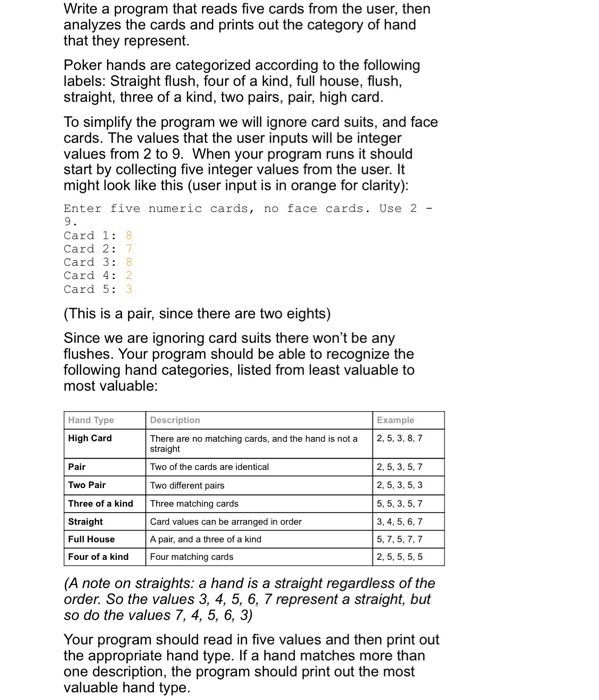  Java (arrays) Write a program that reads five cards from the