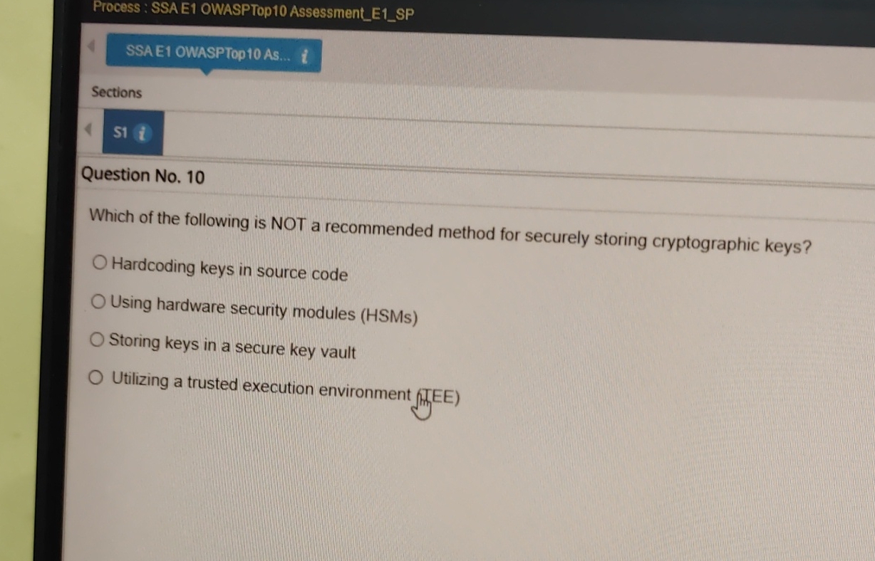  Process : SSA E1 OWASPTop10 Assessment_E1_SP SSAE1 OWASPTop10 AS...t Sections S1