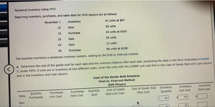  Perpetual Inventory Using FIFO Beginning inventory, purchases, and sales data for