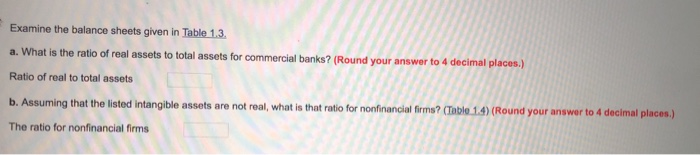  Examine the balance sheets given in Table 1.3 a. What is