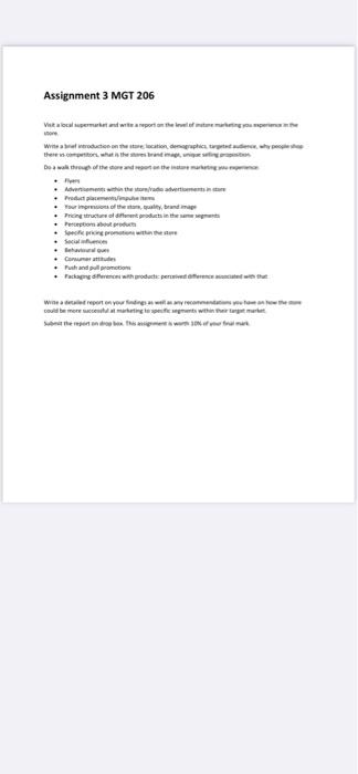  Assignment 3 MGT 206 Visit a local supermarket and write a