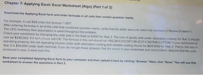 7: Applying Excel: Excel Worksheet (Algo) (Part 1 of 2) Download the