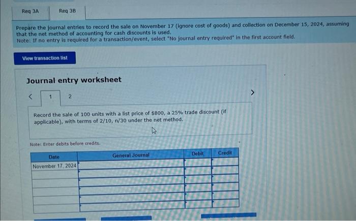 sale were 2/10,n/30. xercise 7.5 (Algo) Parts 1 and 2 equired: 1.