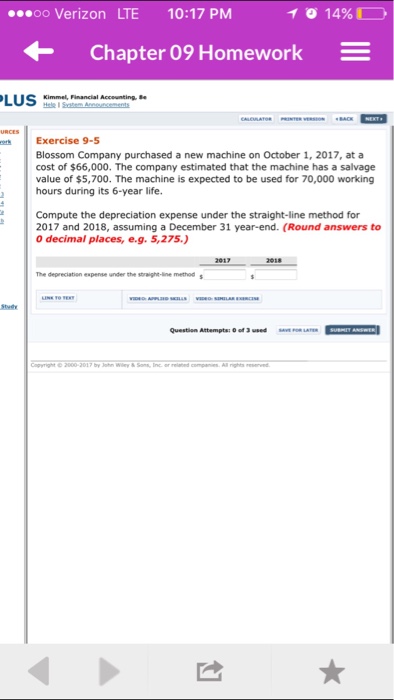  oo Verizon LTE 10:17 PM o 14% Chapter 09 Homework Lnting