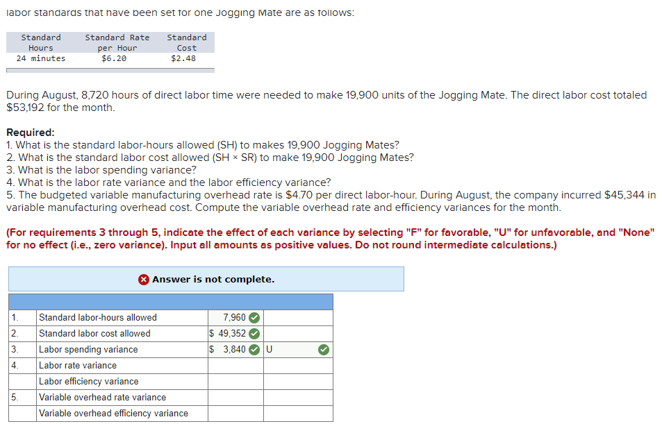  labor standards that have been set for one Jogging Mate are